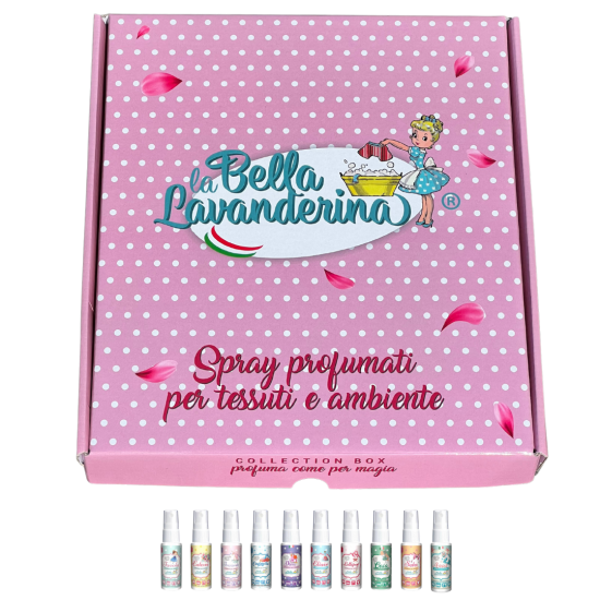 Gesloten collectie box met 10 flesjes interieurspray van la bella lavanderina